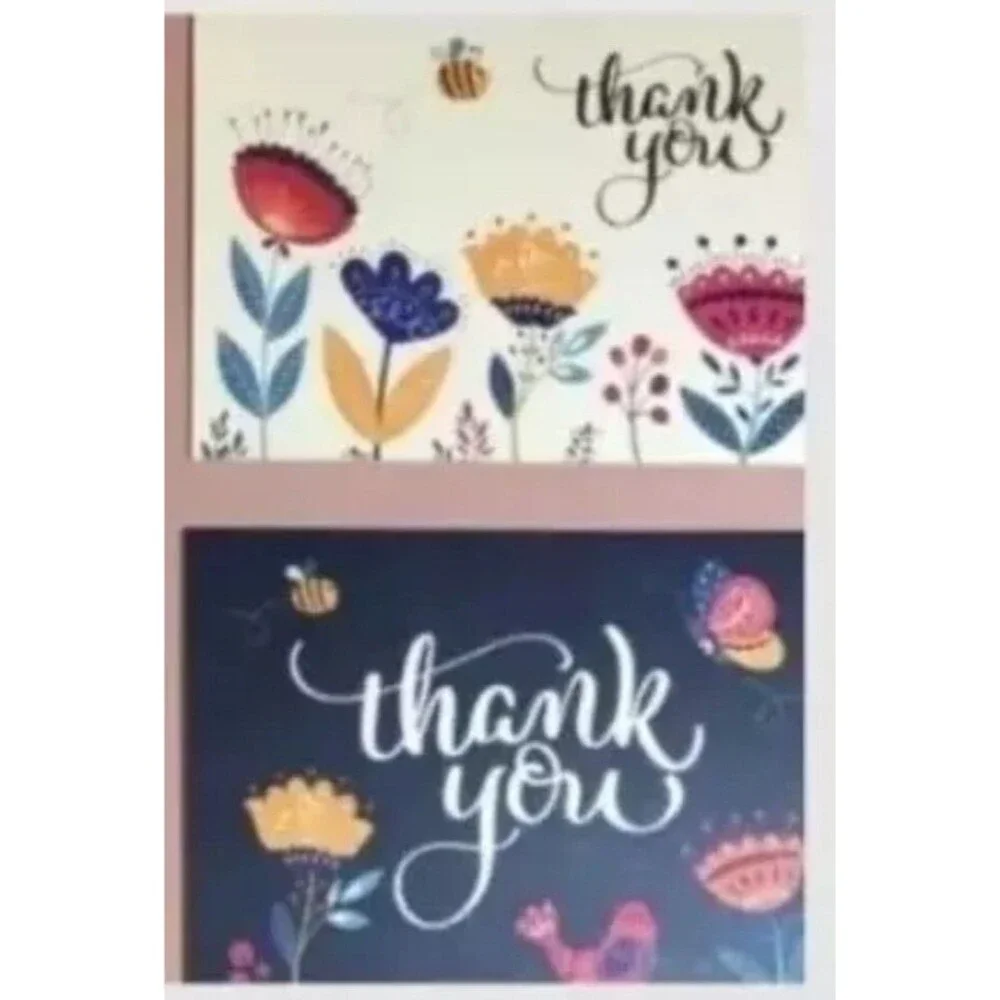 Painted Floral Thank You Cards Assortment 36 Notes W/ Envelopes Matte Paper, USA
